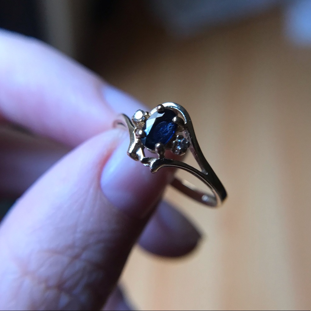 Antique 14K Sapphire Diamond Solid Gold Ring - Picture 10 of 15